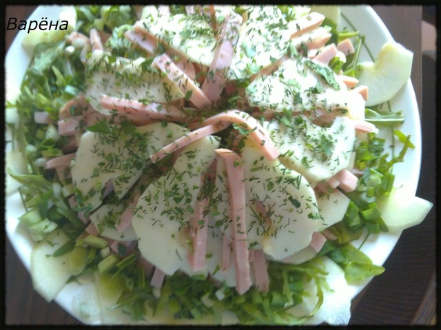 Фото к рецепту: Салат с ветчиной и грушей (рецепт выручалка )