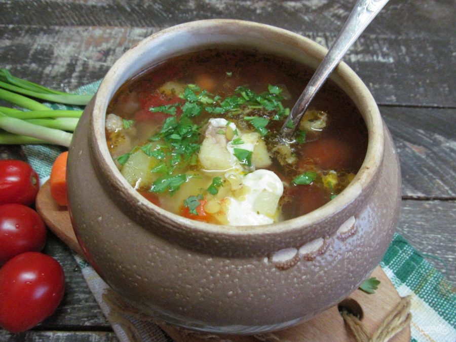 Мясной суп с чечевицей в духовке - фото шаг 8