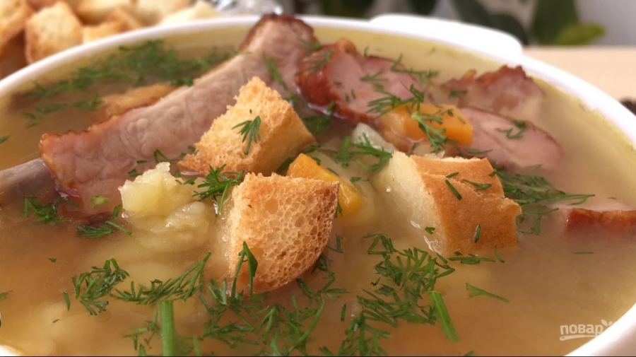 Очень вкусный гороховый суп с копчеными ребрышками - фото шаг 9