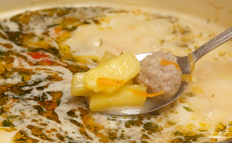 Суп с фрикадельками и сыром - фото шаг 7