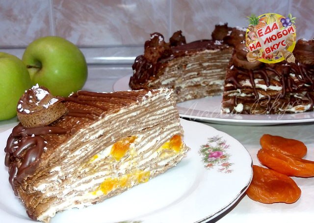 Фото к рецепту: Блинный торт «шоколадный» без выпечки