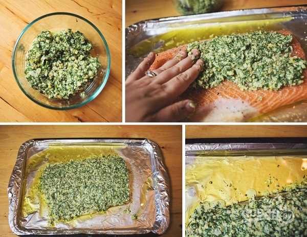 Запеченная семга с зеленью и орехами - фото шаг 6