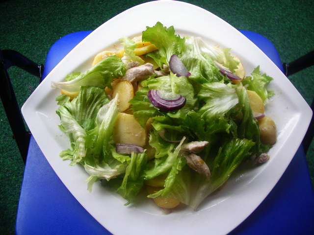 Фото к рецепту: Картофельный салат с куриной грудинкой