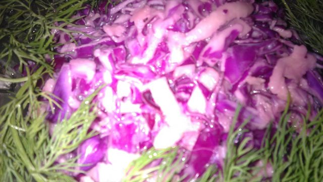 Фото к рецепту: Витаминный салат из краснокочанной капусты с яблоком 