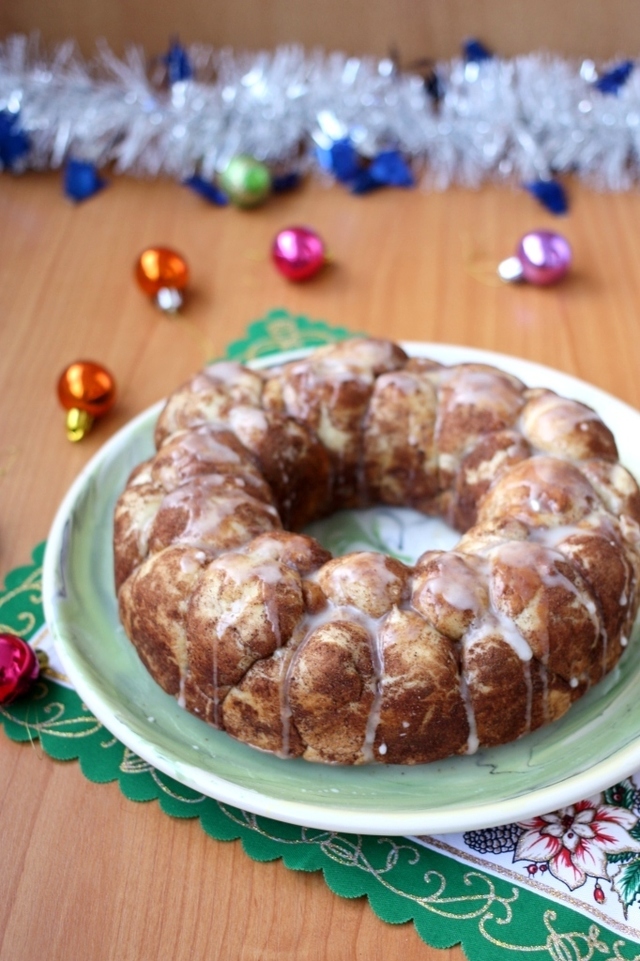 Фото к рецепту: Мраморный пирог с корицей и глазурью (новогоднее спасибо леночке-кыш)