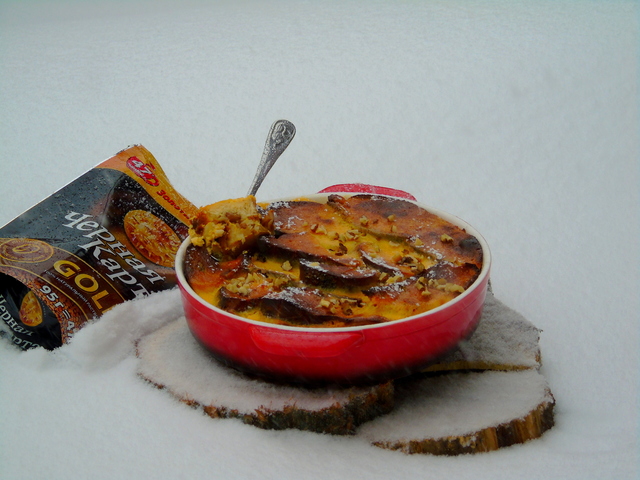 Фото к рецепту: Пудинг из кулича зимний завтрак 