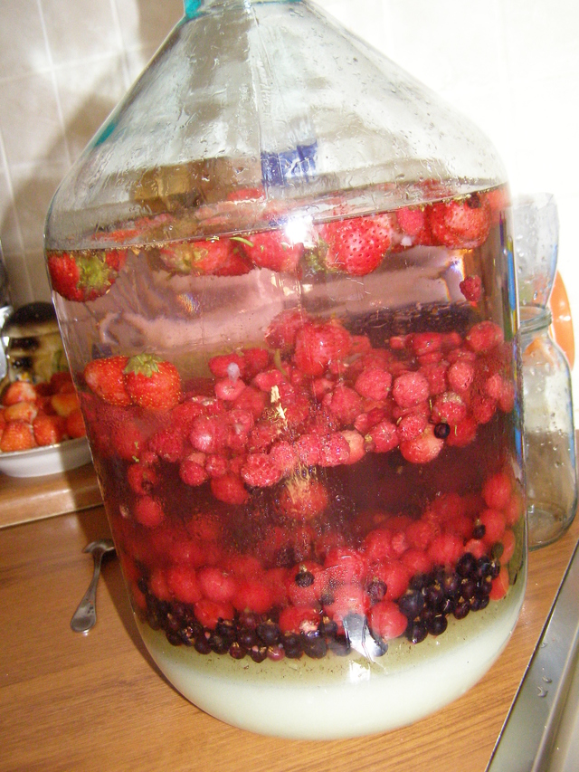 Фото к рецепту: Что делать если после зимы остались замороженные фрукты?или по простому ягодная настойка