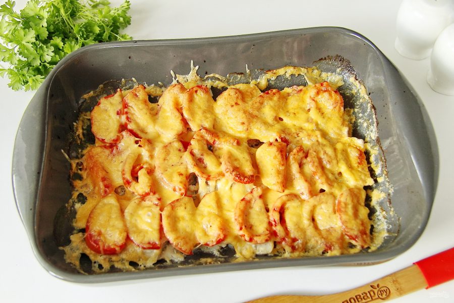 Минтай с сыром и помидорами в духовке - фото шаг 6