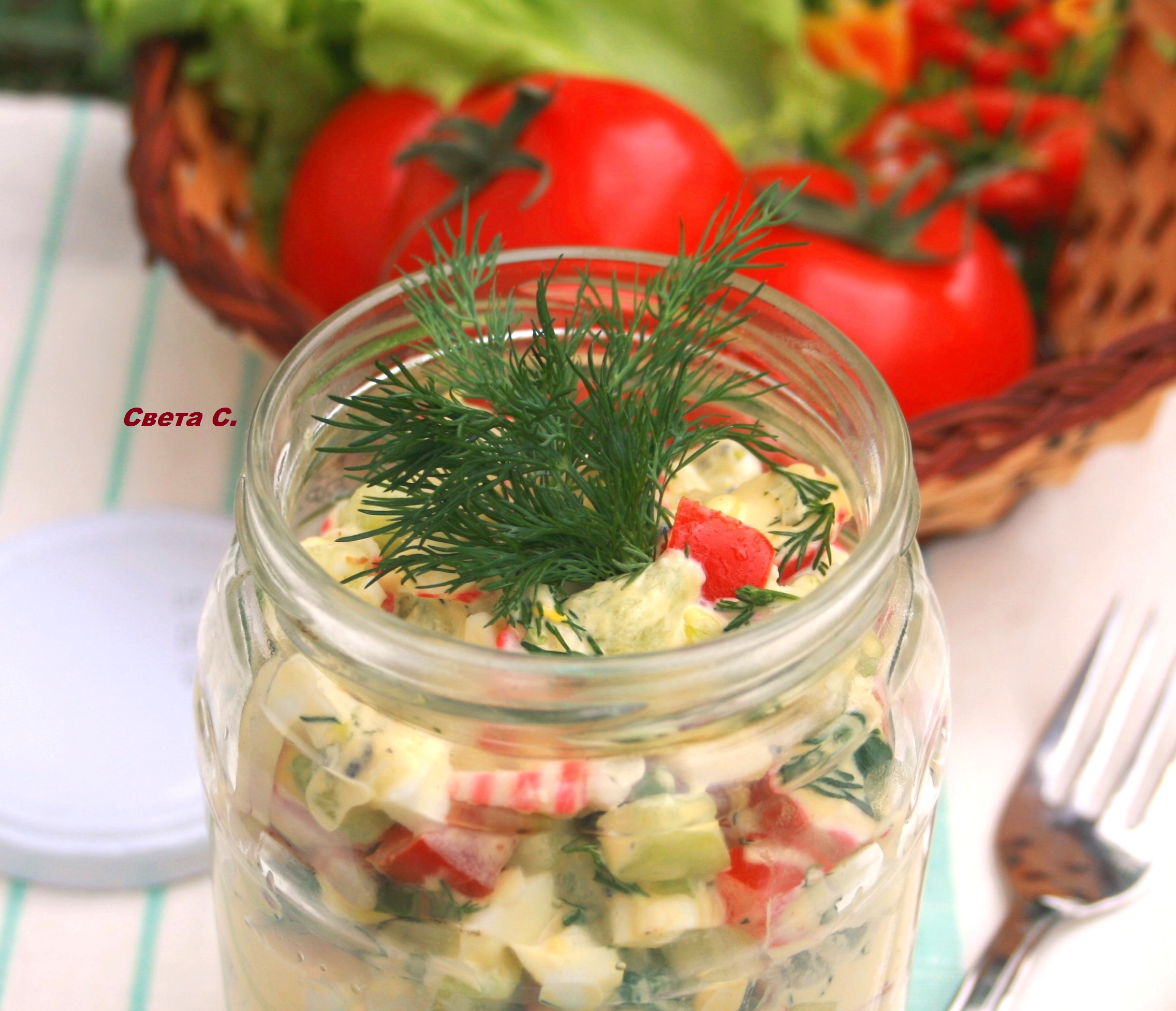 Фруктово-овощной салат с крабовыми палочками в банке #махеевънаприроде: шаг 9