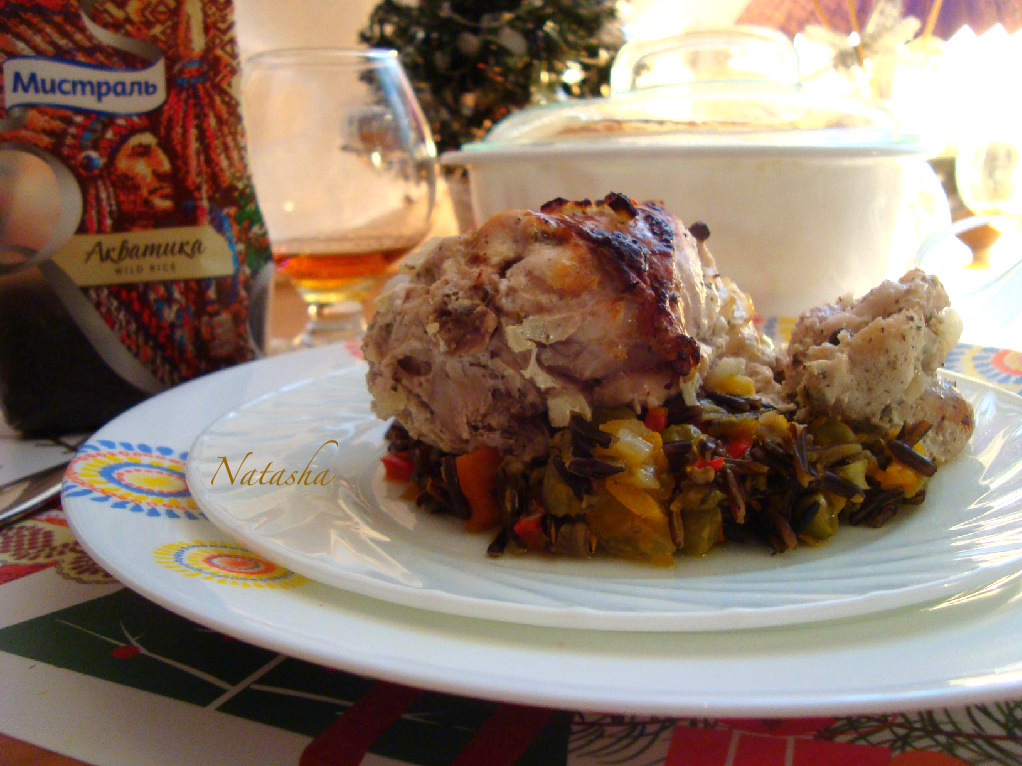 Кролик запеченный с диким рисом и овощами (праздничный ужин)